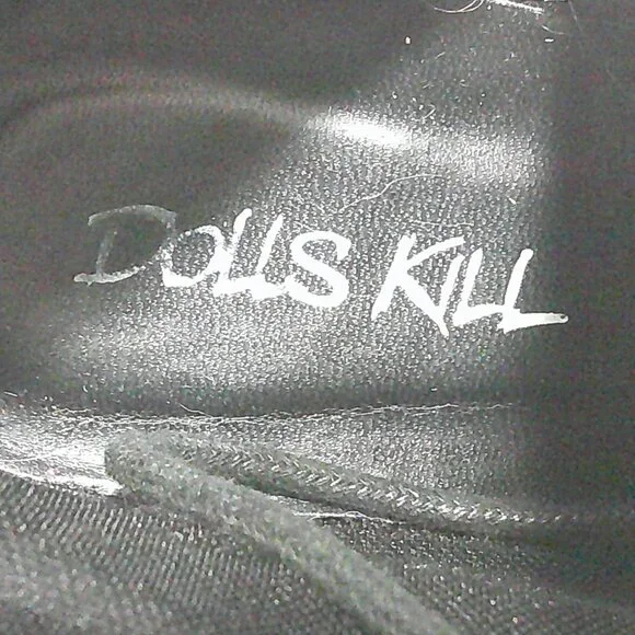 Dolls Kill Combat Moto Lace up Black Boots with Silver Buckle Strap Size 6 - Picture 12 of 13